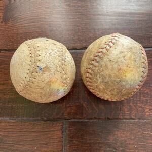 Vintage Softball Leather Baseballs Lot of 2 Worn Condition 1970s 80s 1 w/ Red